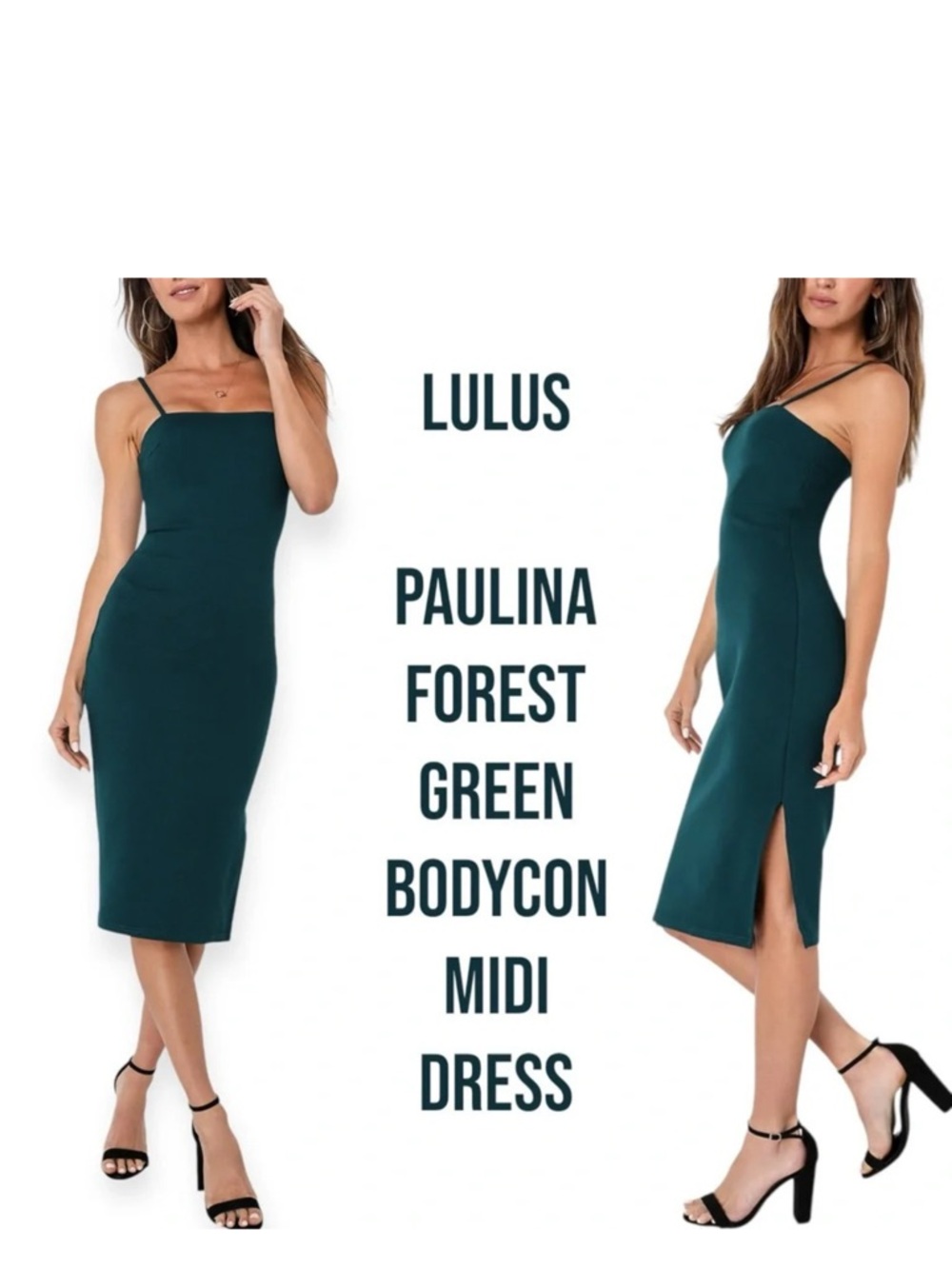 LULUS Paulina Forest Green Bodycon Midi Dress Size Size Medium CBK